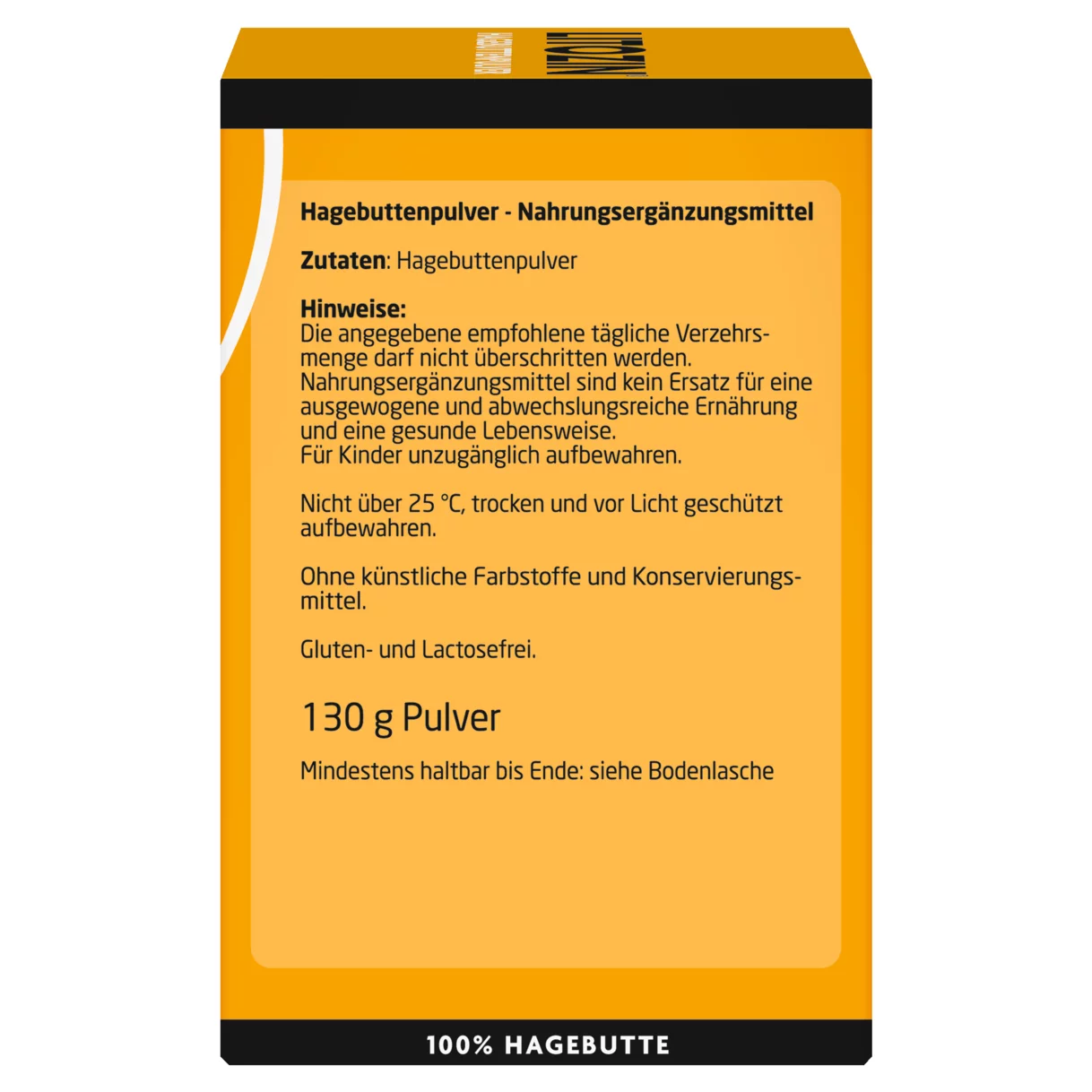 Abbildung der Produktverpackung  Hagebuttenpulver Seitenansicht rechts